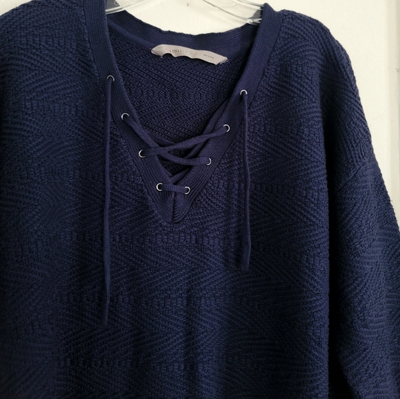 Athleta Blue Sunset Lace Up Slouchy Fit Sweater Cotton Blend Size Medium - Picture 3 of 15